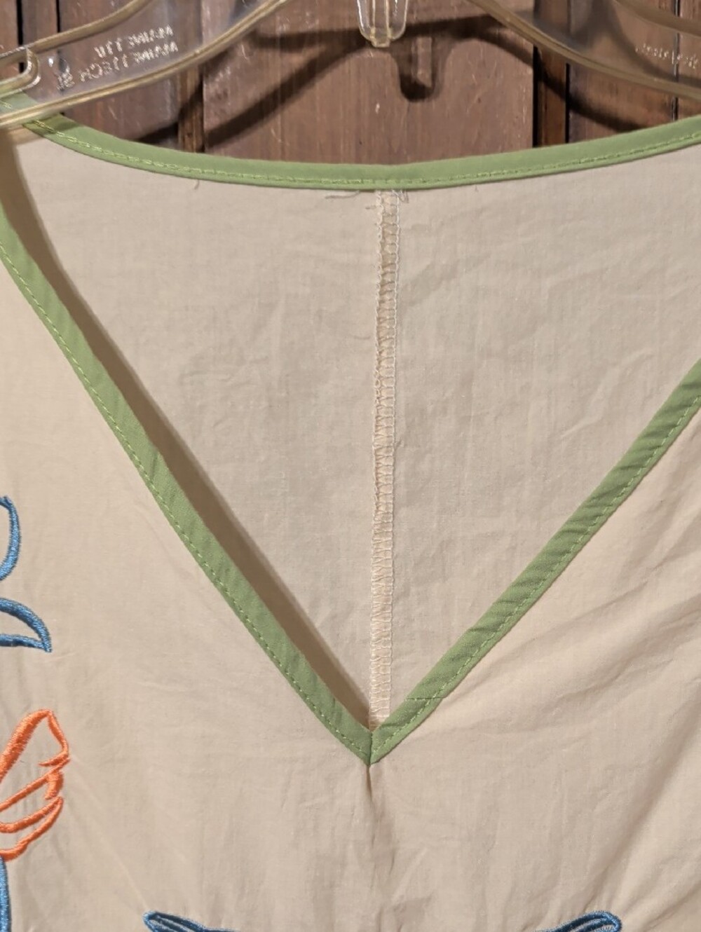 Cream Embroidered V-Neck Tunic with Coral & Blue Dragonfly - Picture 4 of 8